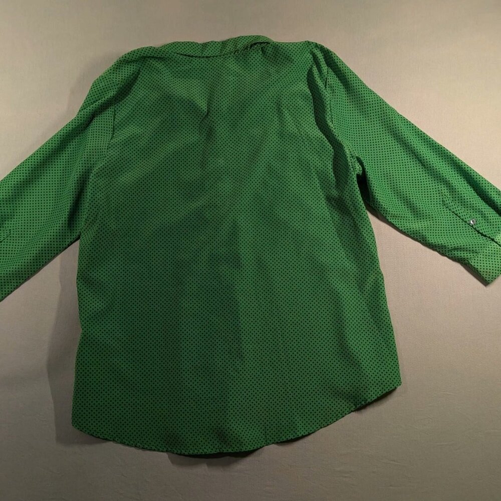 Liz Claiborne Shirt Womens XL 3/4 Sleeve Button Up Polka Dot Green
